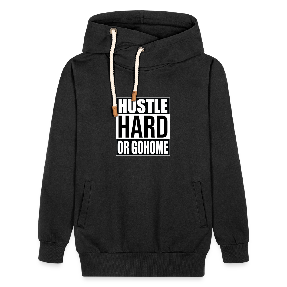 "Hustle Hard" Shawl Collar Hoodie - black