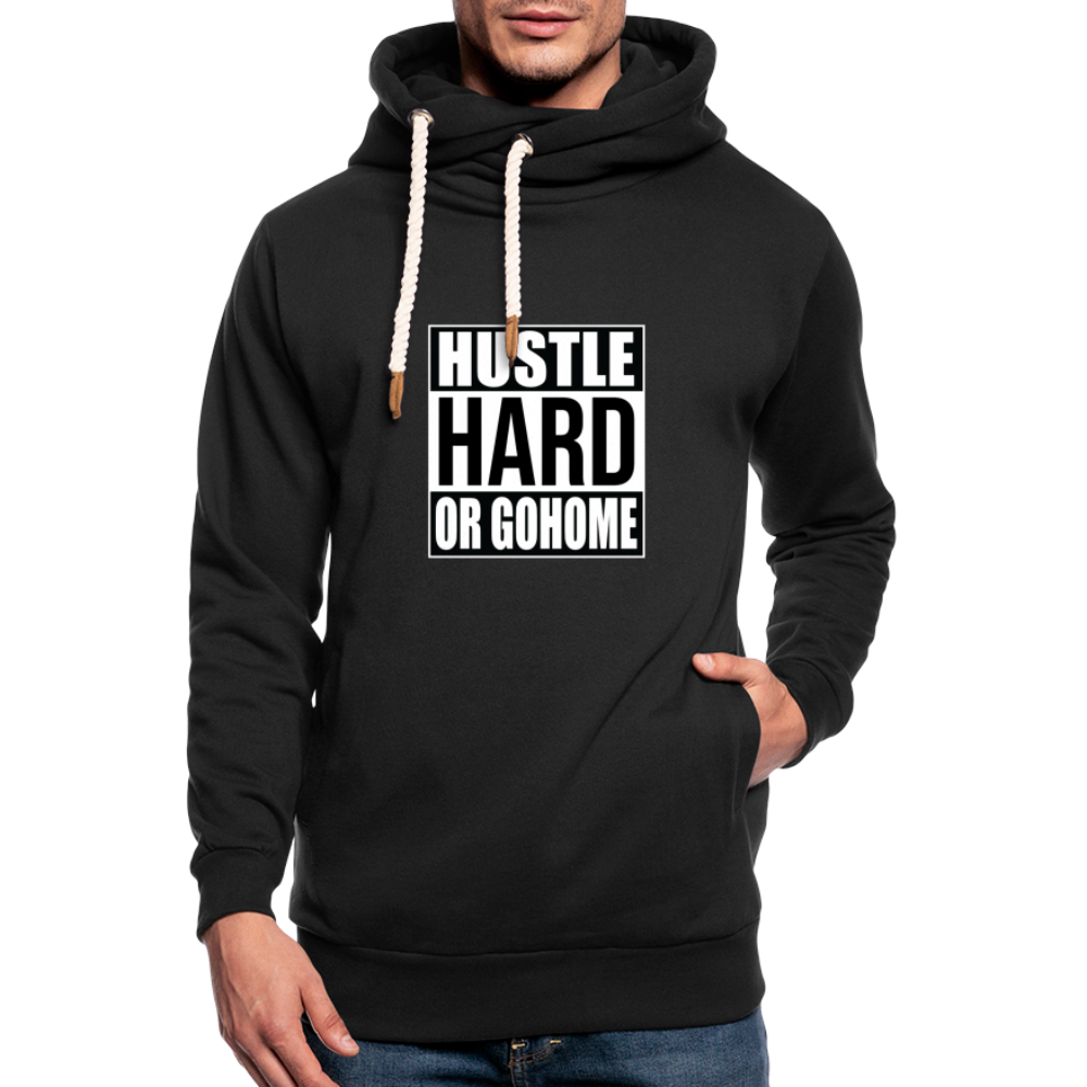 "Hustle Hard" Shawl Collar Hoodie - black