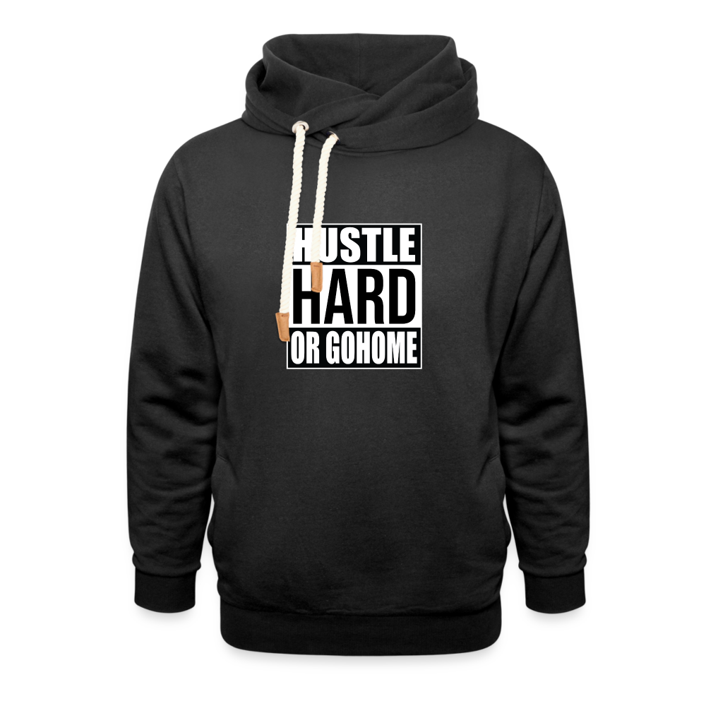 "Hustle Hard" Shawl Collar Hoodie - black
