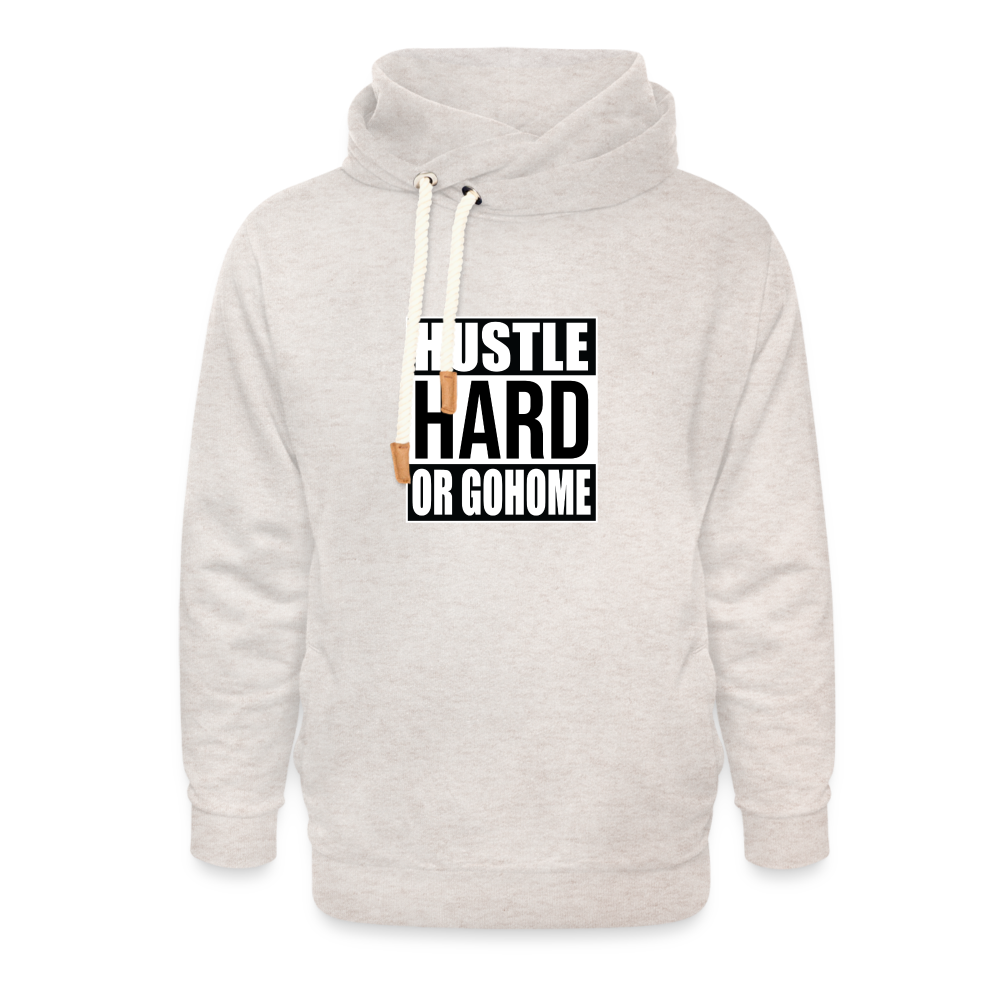 "Hustle Hard" Shawl Collar Hoodie - heather oatmeal
