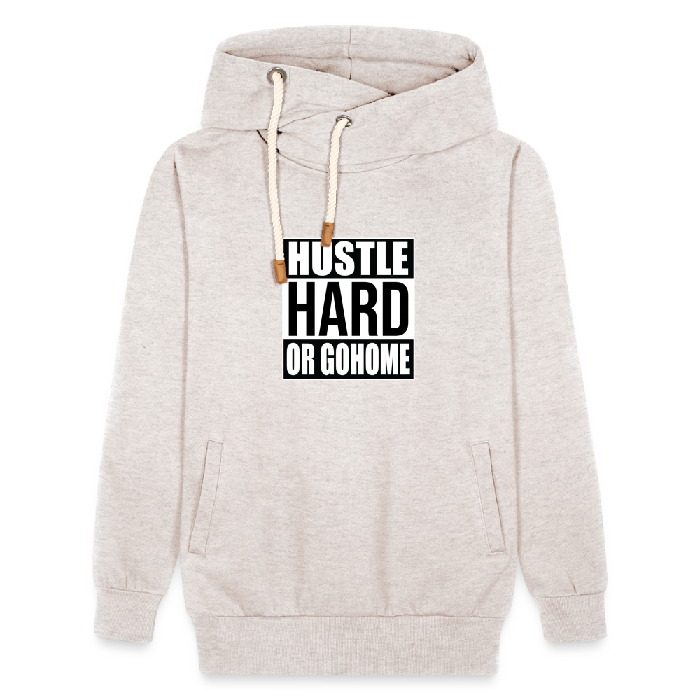 "Hustle Hard" Shawl Collar Hoodie - heather oatmeal