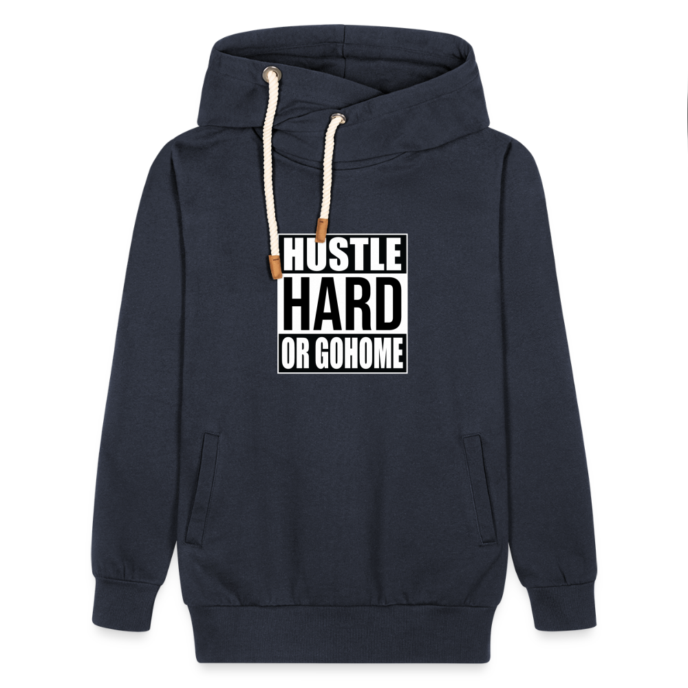 "Hustle Hard" Shawl Collar Hoodie - navy