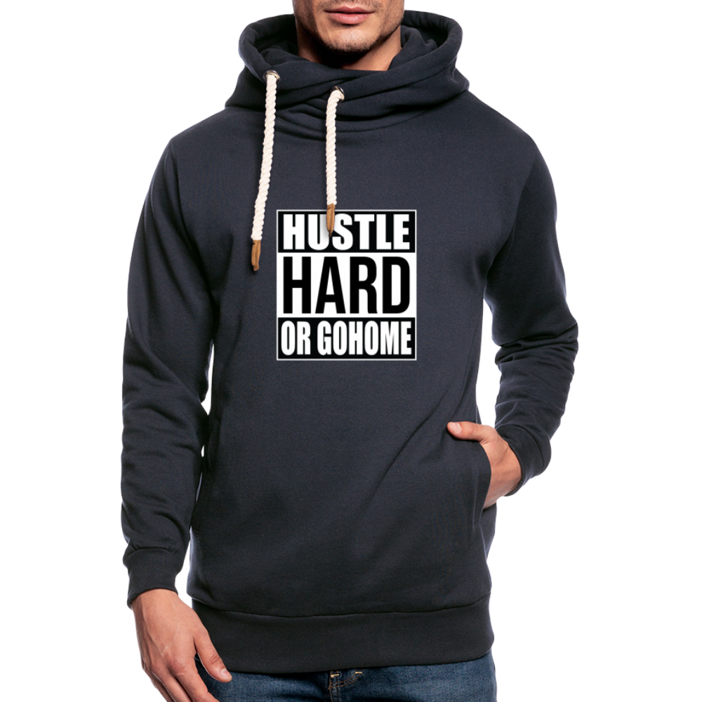 "Hustle Hard" Shawl Collar Hoodie - navy