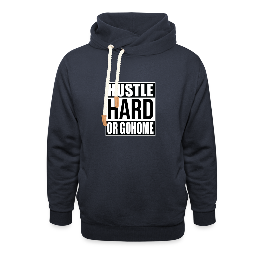 "Hustle Hard" Shawl Collar Hoodie - navy