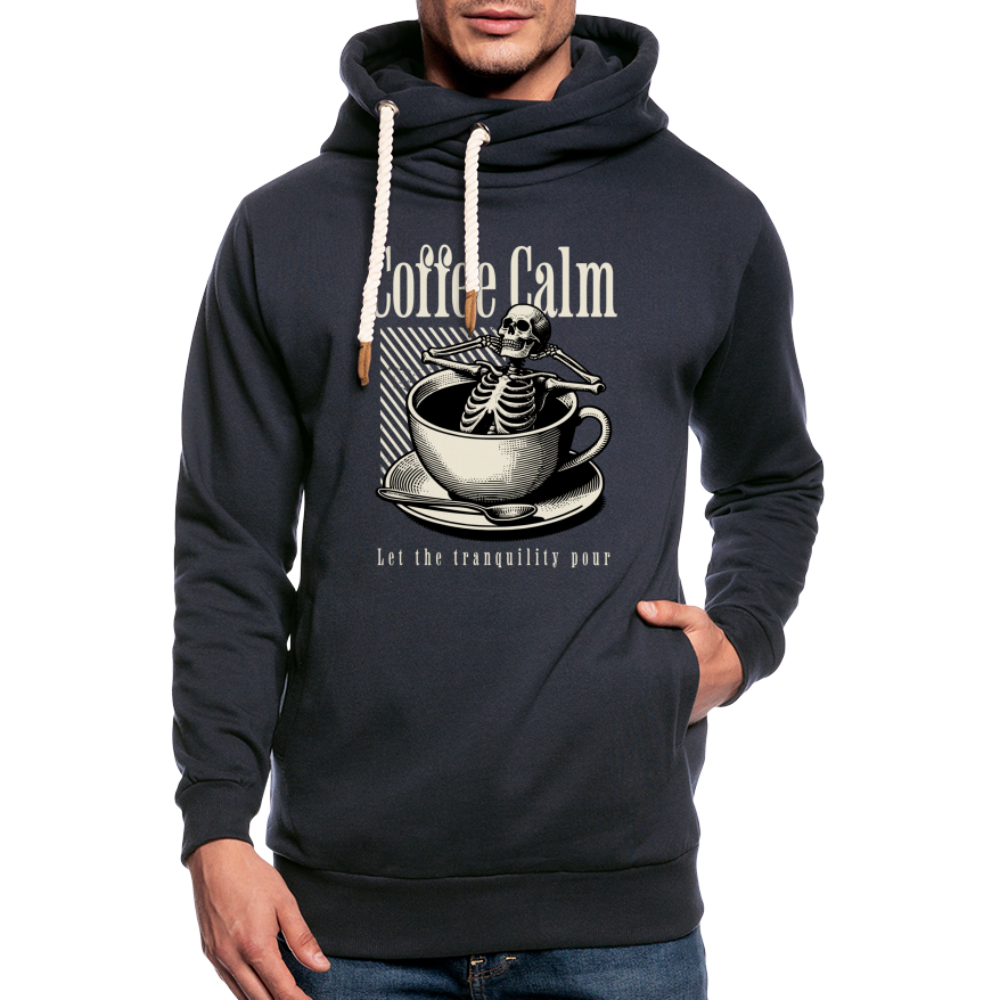 "Coffee Calm" Shawl Collar Hoodie - navy