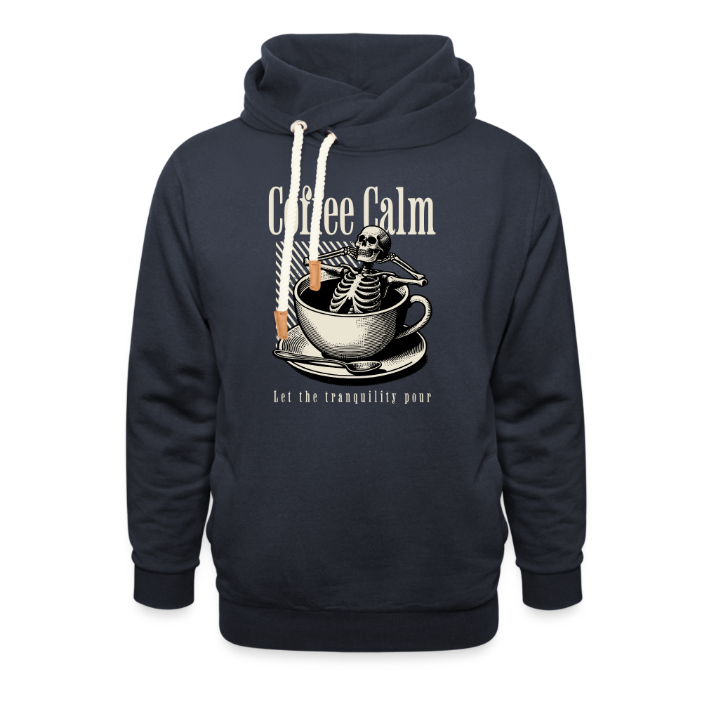 "Coffee Calm" Shawl Collar Hoodie - navy