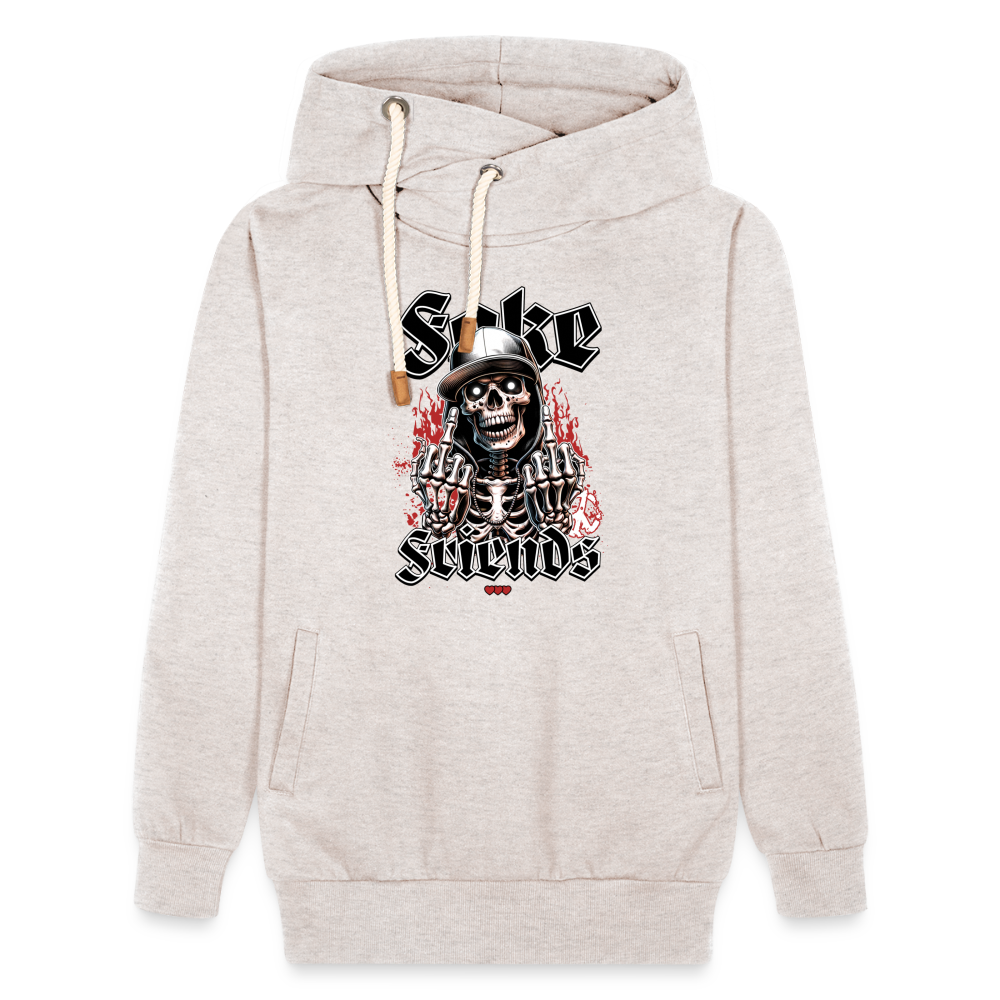 "Fake Friends" Shawl Collar Hoodie - heather oatmeal