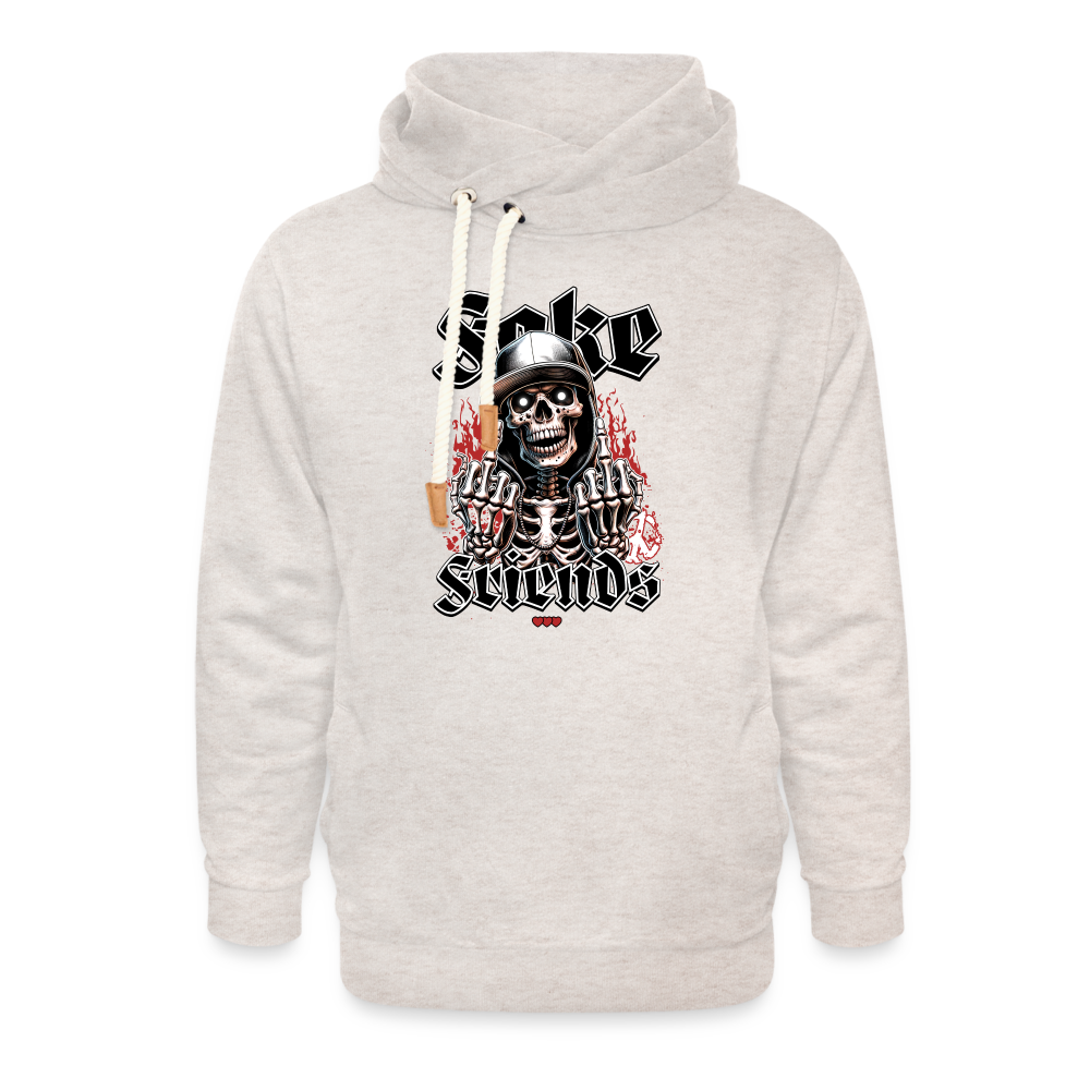 "Fake Friends" Shawl Collar Hoodie - heather oatmeal