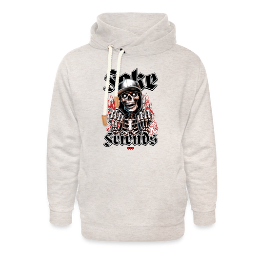 "Fake Friends" Shawl Collar Hoodie - heather oatmeal